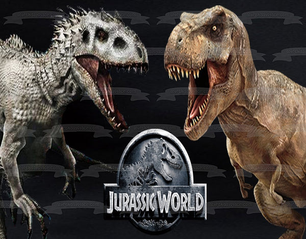 Jurassic World Logo Indominus Rex Vs Tyrannosaurus Rex Edible Cake Topper Image ABPID00290