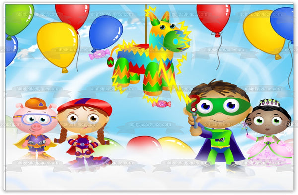 Super Why Princess Pea Alpha Pig Little Red Riding Hood Pinata Balloons Edible Cake Topper Image ABPID00355
