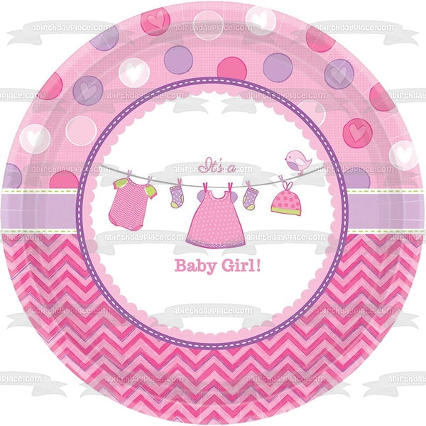 It's a Baby Girl Baby Shower Baby Clothes on a Clothesline Edible Cake Topper Image ABPID00447