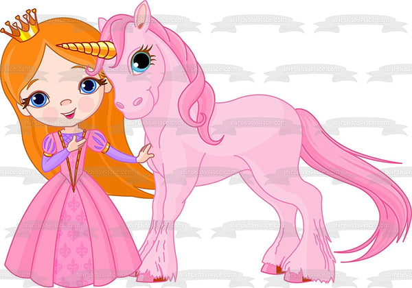 Beautiful Princess Pink Unicorn Edible Cake Topper Image ABPID00525