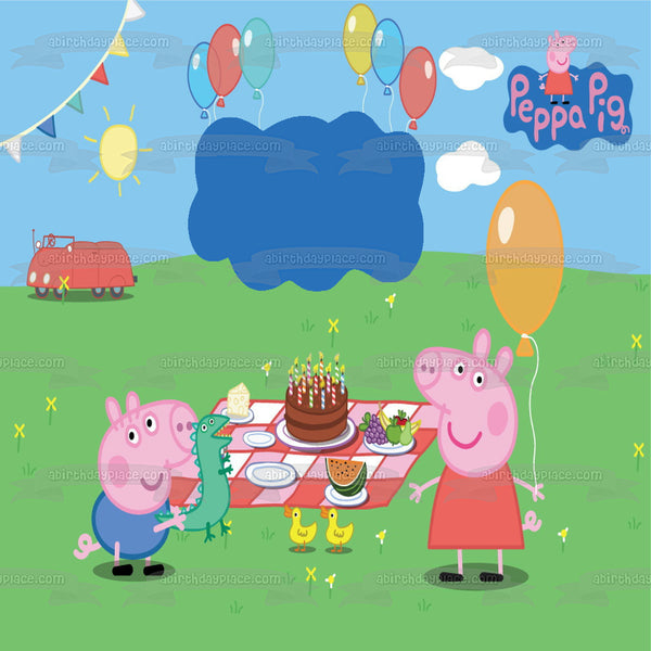 Peppa Pig George Birthday Party Cake and Balloons Edible Cake Topper Image Frame ABPID00643