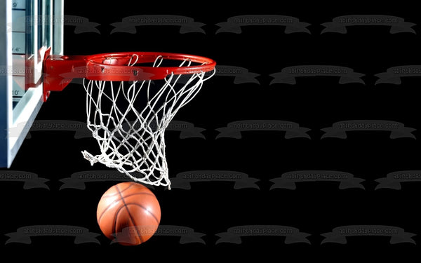 Basketball Goal with Basketball on Black Background Edible Cake Topper Image ABPID00783