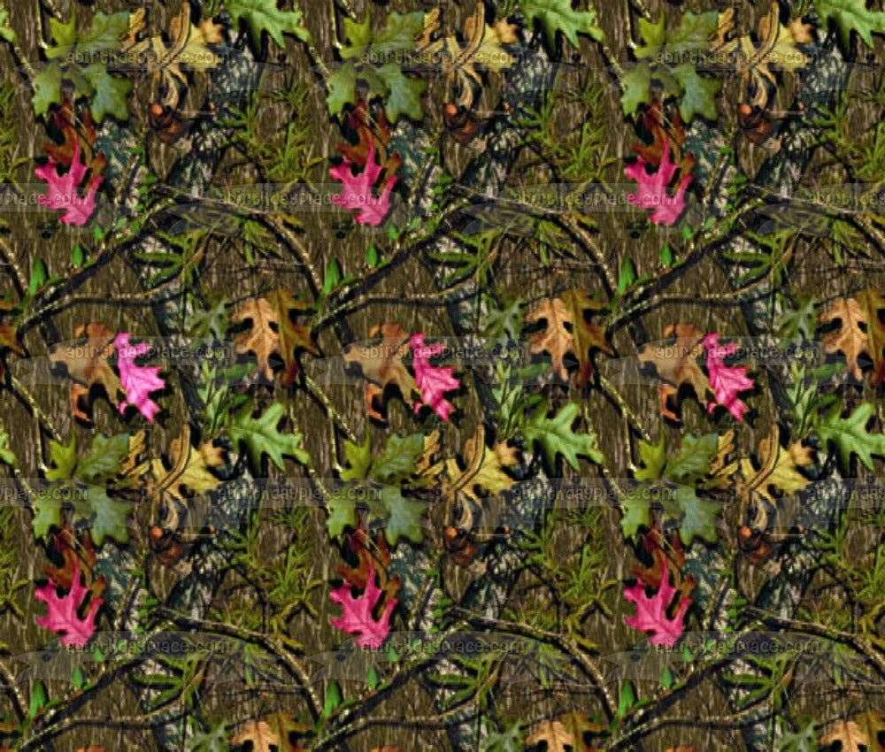 Camuflaje Camo Verde Rosa Hojas Árbol Mossy Comestible Cake Topper Imagen ABPID01068 