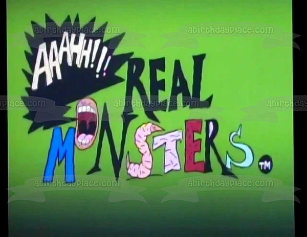 Aaahh!!! Real Monsters TV Logo Green Background Edible Cake Topper Image ABPID01114