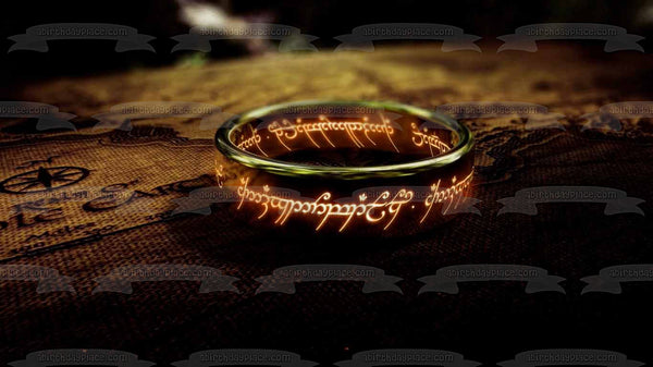 Lord of the Rings Elven Inscription Ring Edible Cake Topper Image ABPID01144