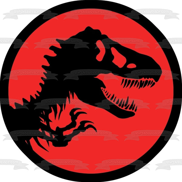 Jurassic Park Logo Tyrannosaurus Rex Red Background Edible Cake Topper Image ABPID01207