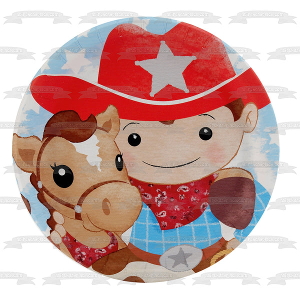 Cowboy and Horse Bandannas Red Cowboy Hat and Stars Edible Cake Topper Image ABPID01210
