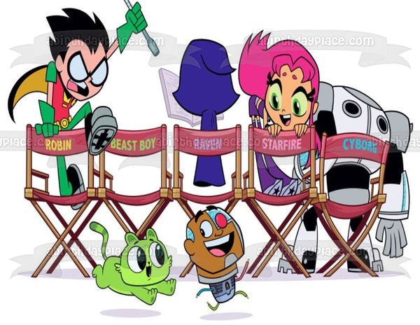 Teen Titans Go Beast Boy Starfire Robin Cyborg Raven and Movie Set Chairs Edible Cake Topper Image ABPID01211