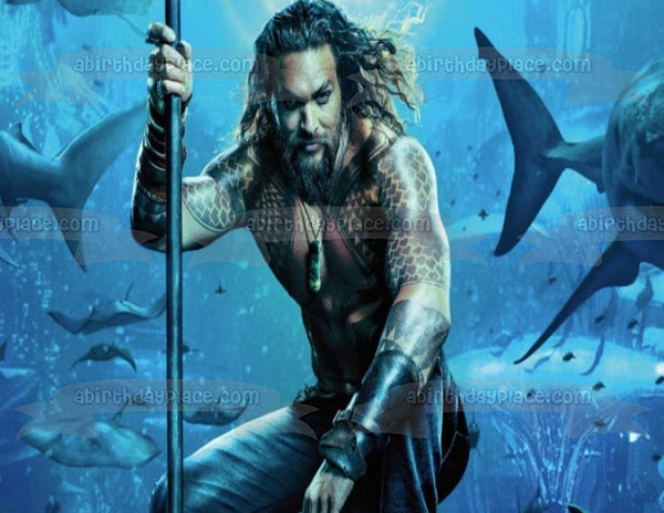 Aquaman Under Water Sharks and Fish Swimming Edible Cake Topper Image ABPID01267