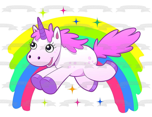 Unicorn Rainbow and Stars Edible Cake Topper Image ABPID01335