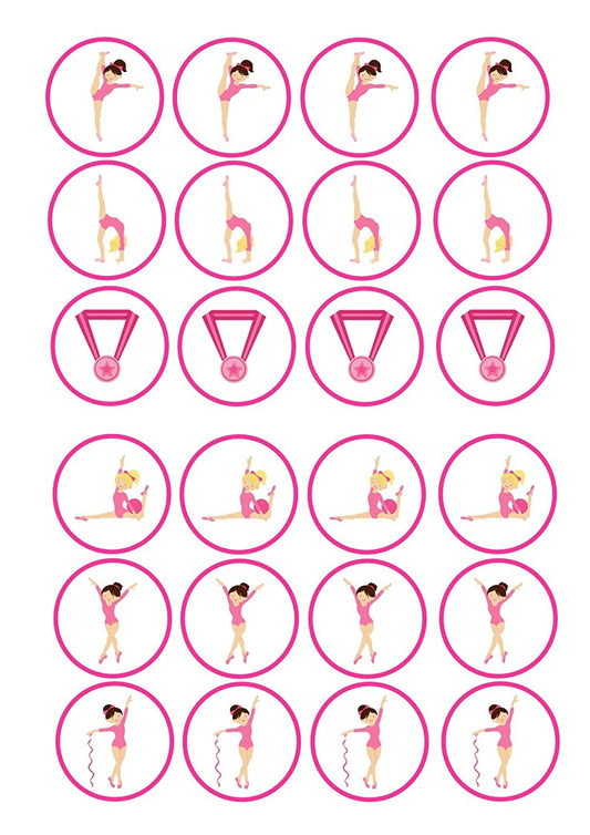 Gymnastics Girls Poses Pink Medals Edible Cupcake Topper Images ABPID01344