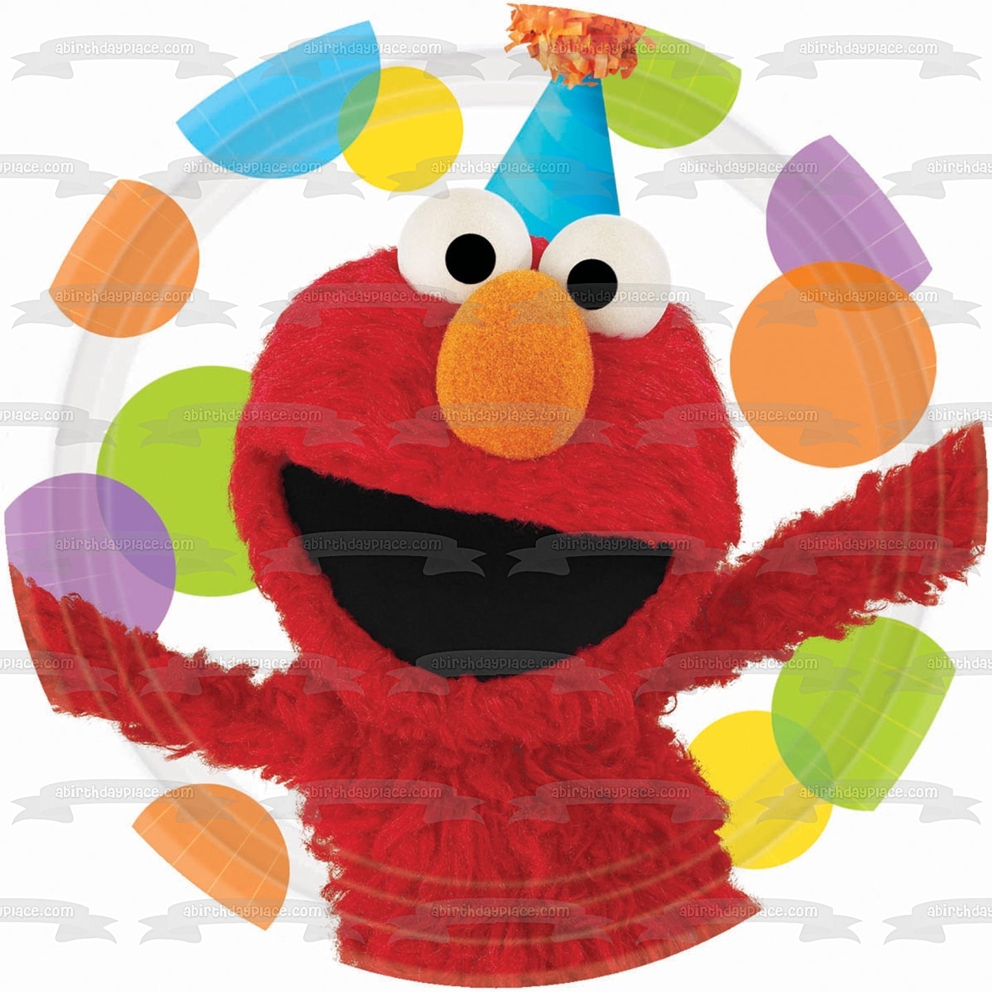 Elmo Sesame Street Smiling Party Hat Dots Edible Cake Topper Image ABPID01376