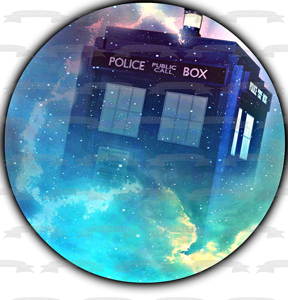Doctor Who Tardis Time Traveling Machine In the Galaxy Edible Cake Topper Image ABPID01487