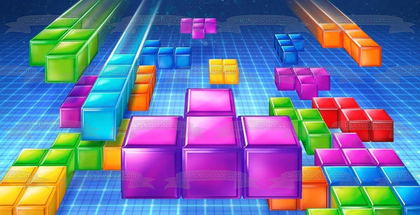 Tetris Game Mat Various Colored Blocks Edible Cake Topper Image ABPID01516