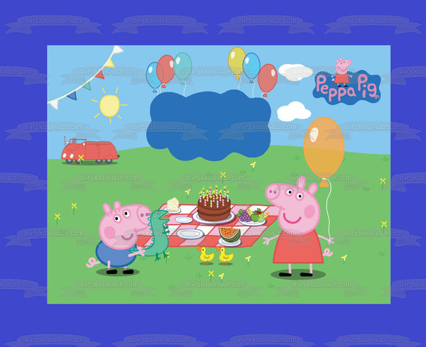 Peppa Pig Balloon Party George Pig Personalize Edible Cake Topper Image Frame ABPID01552