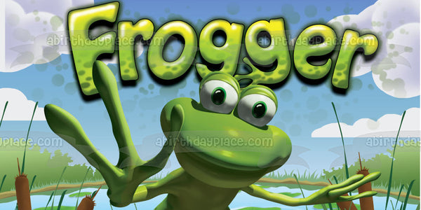Frogger Logo Frog and Clouds Edible Cake Topper Image ABPID01664