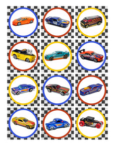 Hot Wheels Mattel Checkered Race Car Edible Cupcake Topper Images ABPID01666