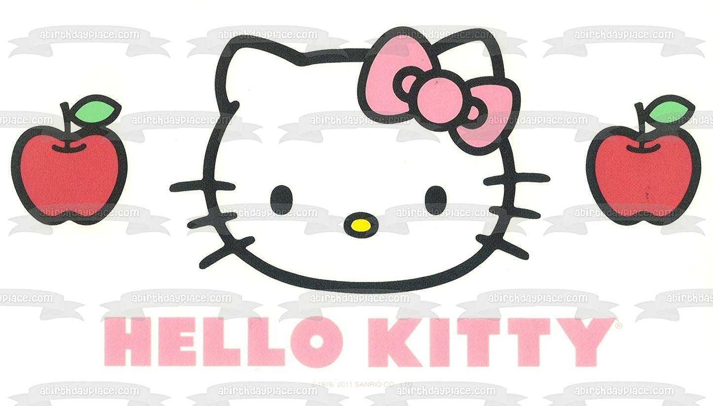 Hello Kitty Logo Pink Bow Apples Gijinka Edible Cake Topper Image ABPID01694