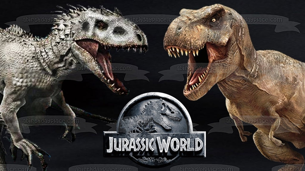 Jurassic World Logo Indominus Rex and Tyrannosaurus Rex Dinosaurs