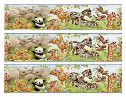 Baby Jungle Animals Panda Bear Zebra Giraffe Monkeys Tigers Elephants Edible Cake Topper Image Strips ABPID01712
