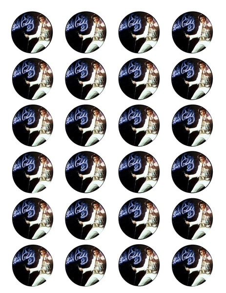 Elvis Presley the King Microphone Music Black Background Edible Cupcake Topper Images ABPID01759