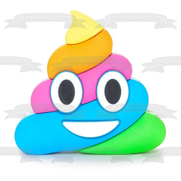 Rainbow Unicorn Poop Ice Cream Emoji Edible Cake Topper Image ABPID01831