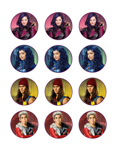 Descendants 2 Mal Carlos Evie Jay Disney Channel Edible Cupcake Topper Images ABPID03190