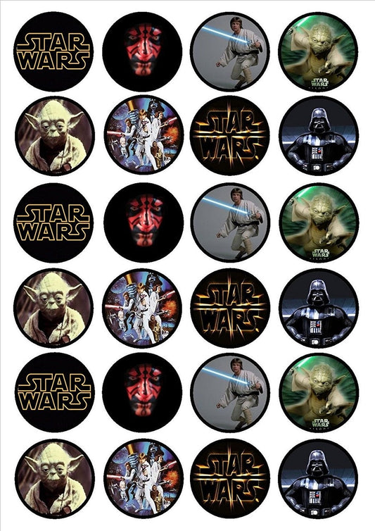 Star Wars Logo Yoda Luke Skywalker and Darth Vader Edible Cupcake Topper Images ABPID03213