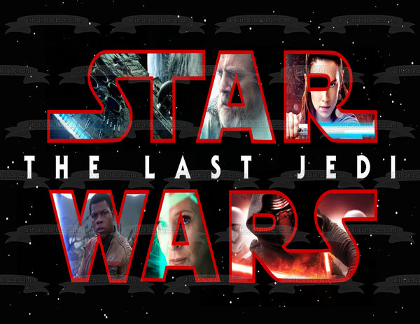 Star Wars the Last Jedi Logo Star Background Edible Cake Topper Image ABPID03292