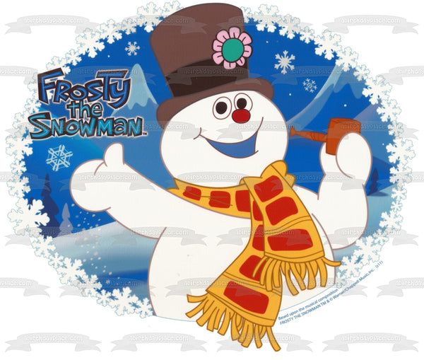 Frosty the Snowman Snowflakes and a Magic Hat Christmas Edible Cake Topper Image ABPID03369