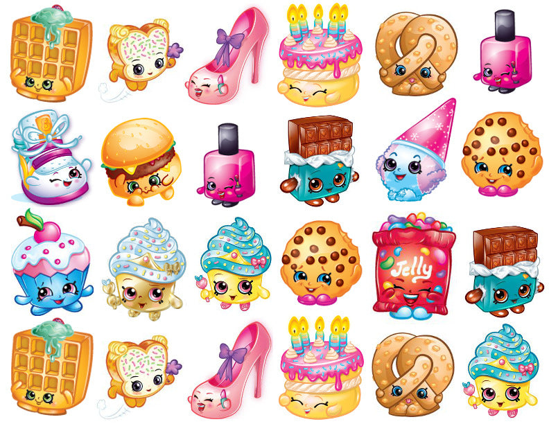 Shopkins Shoppies Kooky Cookie Poppa Pretzle Waffle Sue Wishes Polly Polish Edible Cupcake Topper Images ABPID03384