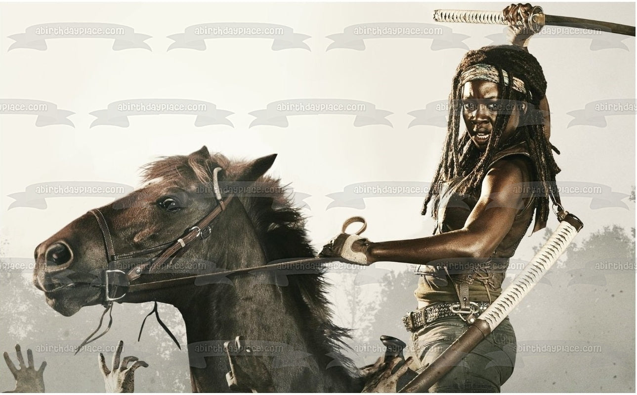 The Walking Dead Michonne Katana and Her Horse Edible Cake Topper Image ABPID03428