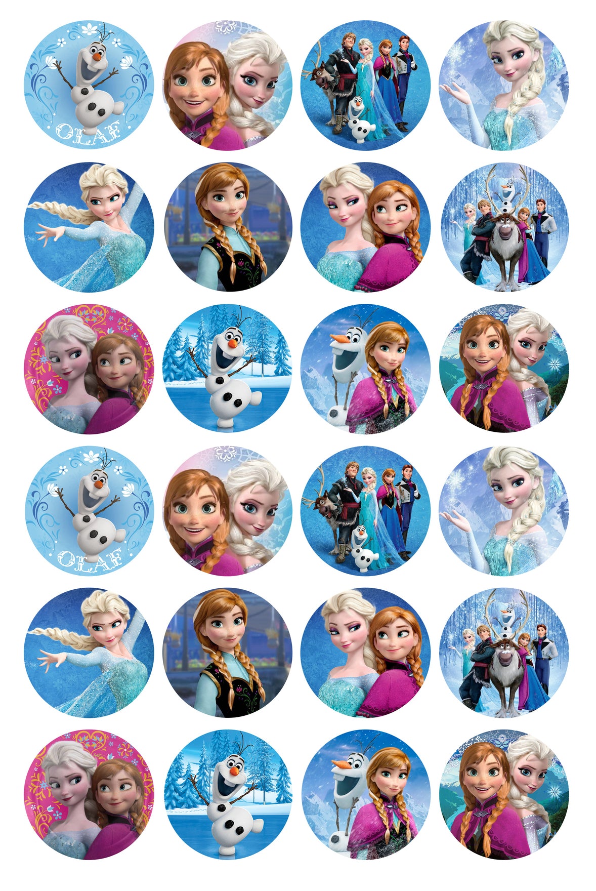 Disney Frozen Anna Elsa Hans Olaf Kristoff Snowflakes Edible Cupcake Topper Images ABPID03541