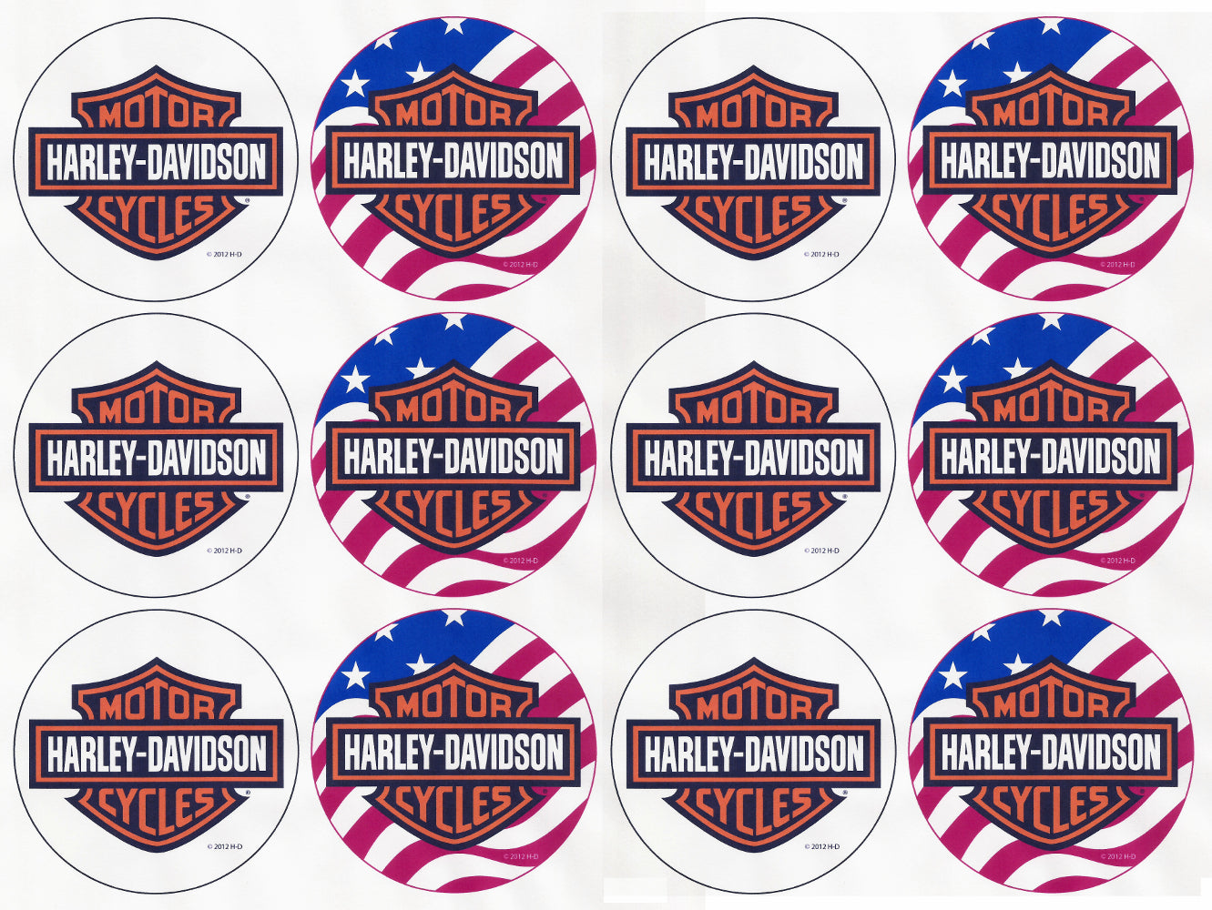 Harley-Davidson Motor Cycles Logo and the American Flag Edible Cupcake Topper Images ABPID03561