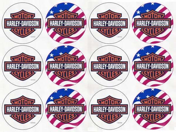 Harley-Davidson Motor Cycles Logo and the American Flag Edible Cupcake Topper Images ABPID03561