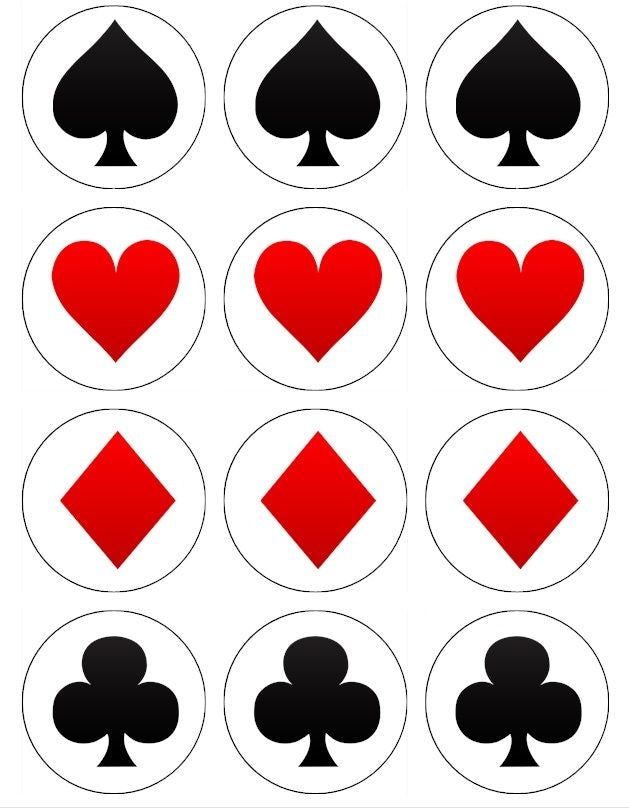 Playing Card Suits Spade Heart Diamond Club Edible Cupcake Topper Images ABPID03571