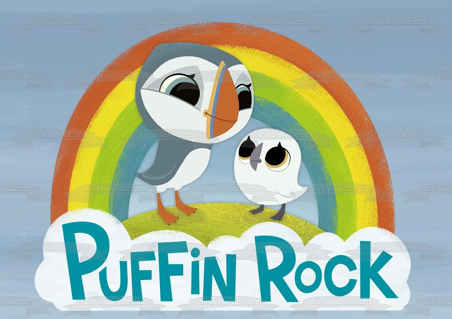 Puffin Rock Oona Baba and a Rainbow Edible Cake Topper Image ABPID03645