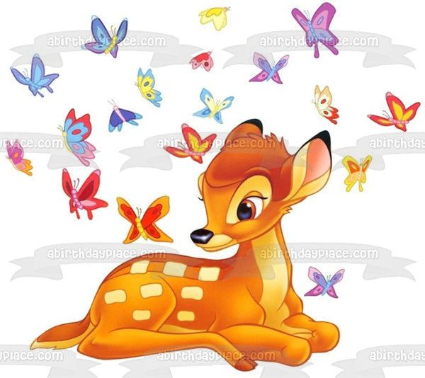 Bambi and Blue Red Purple Butterflies Edible Cake Topper Image ABPID03665