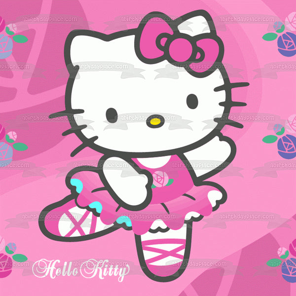 Hello Kitty Ballerina Flowers Kitty White Edible Cake Topper Image ABPID03683
