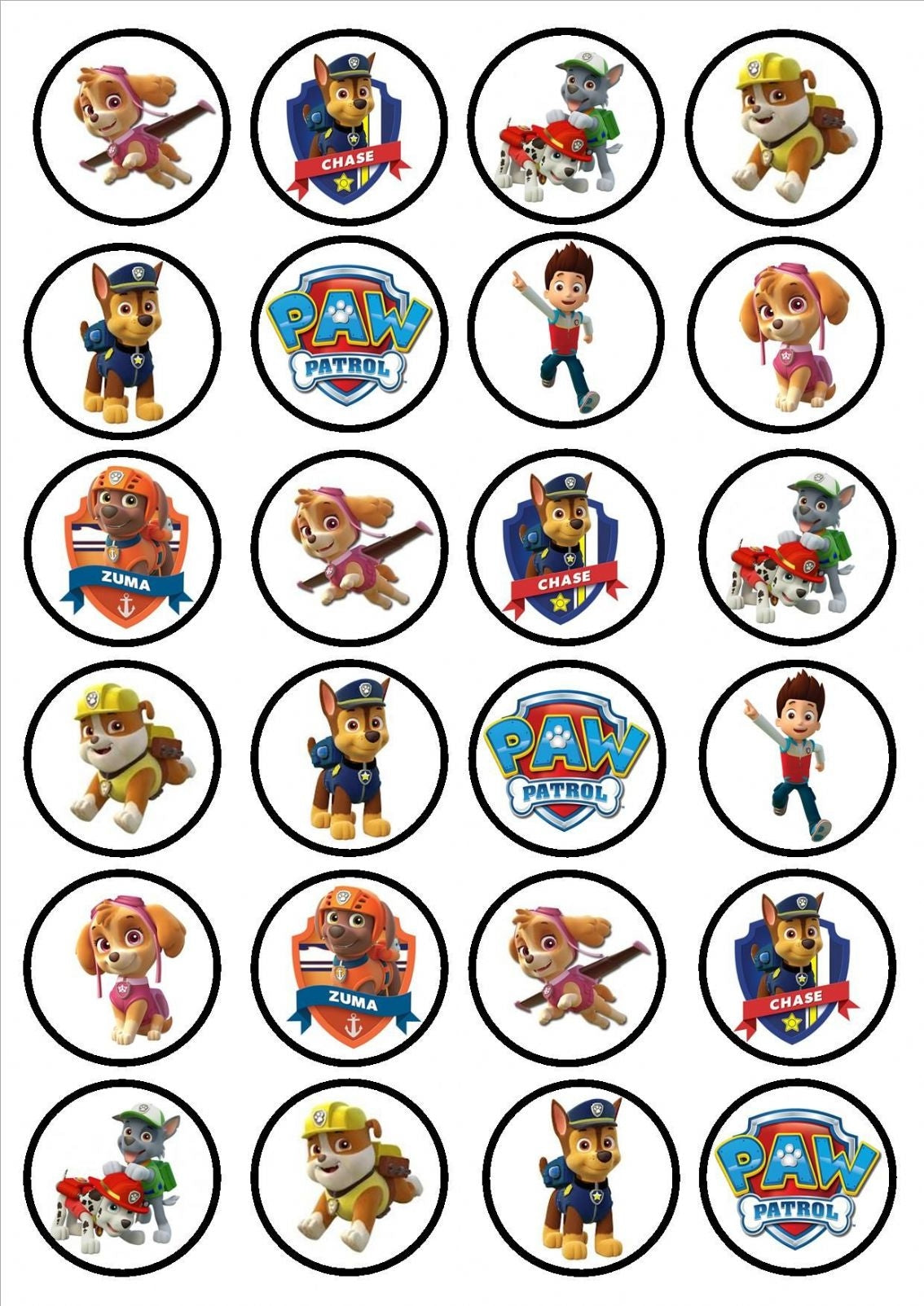 Paw Patrol Logo Chase Everest Tracker Skye Zuma Marshall Rocky Ryder Rubble Edible Cupcake Topper Images ABPID03724