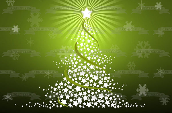 Christmas Holiday Star Christmas Tree Snowflakes Edible Cake Topper Image ABPID04029