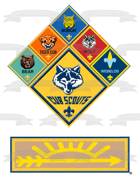 Boy Scouts of America Cub Bear Tiger Bobcat Wolf and Webelos Patches Edible Cake Topper Image ABPID04154