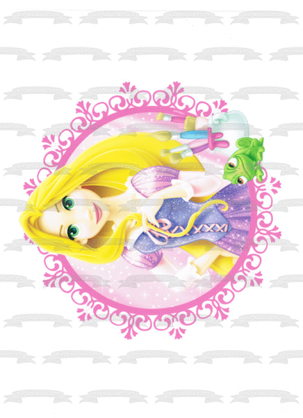 Rapunzel Long Hair and Her Frog Edible Cake Topper Image ABPID04170