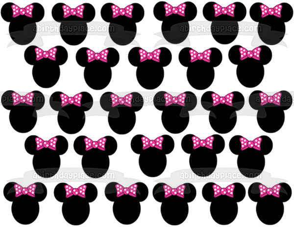 Minnie Mouse Heads Pink Polka Dot Bow Tile Background Edible Cake Topper Image ABPID04244