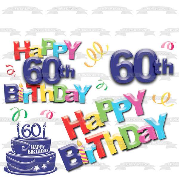 Happy 60th Birthday Cake Candle Edible Cake Topper Image ABPID04258