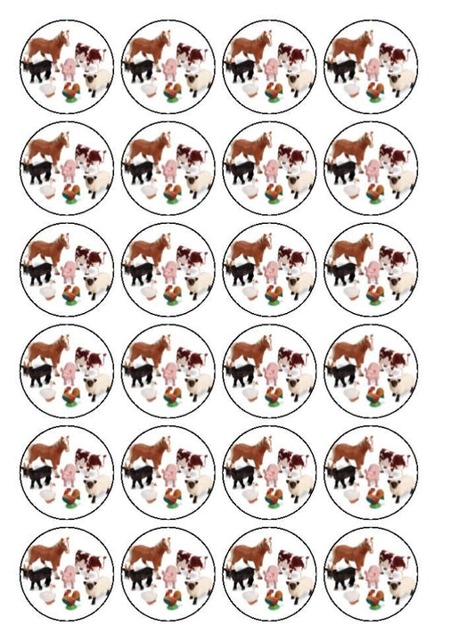 Farm Animals Horse Cow Sheep Pig Chicken Duck and a Goat Edible Cupcake Topper Images ABPID04269