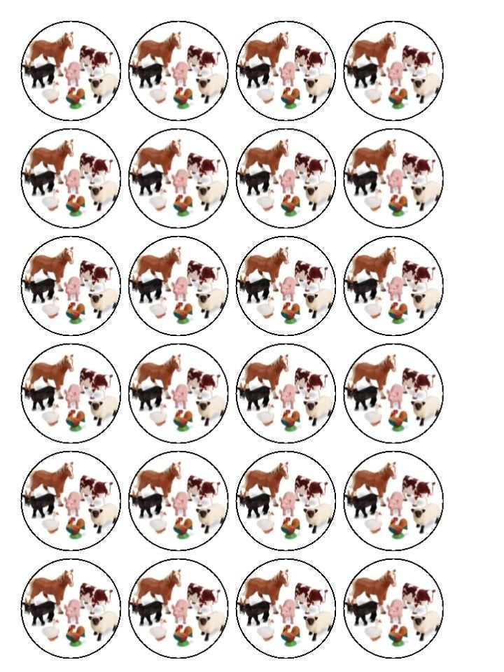 Farm Animals Horse Cow Sheep Pig Chicken Duck and a Goat Edible Cupcake Topper Images ABPID04269