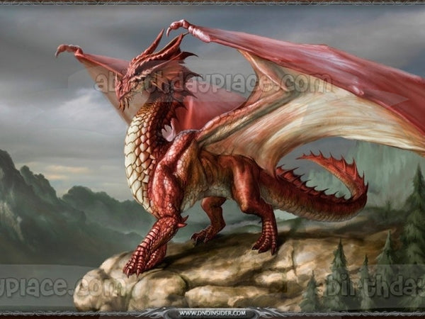 Dungeons and Dragons Red Dragon Standing on a Cliff Edible Cake Topper Image ABPID04481