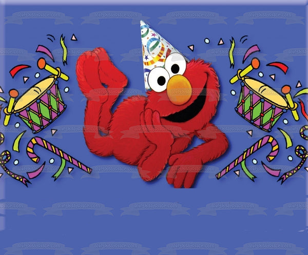Sesame Street Elmo Party Hat  Drums and Confetti Edible Cake Topper Image ABPID04556