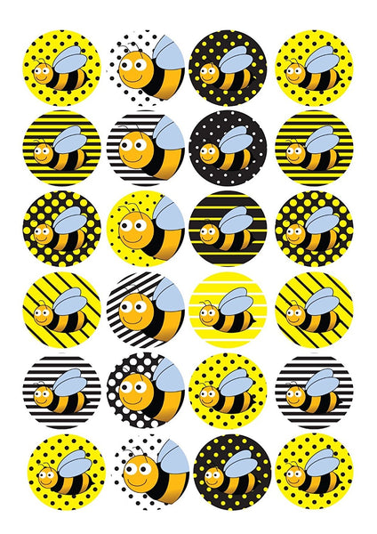 Bumble Bee Black White Yellow Polka Dots Stripes Edible Cupcake Topper Images ABPID04592